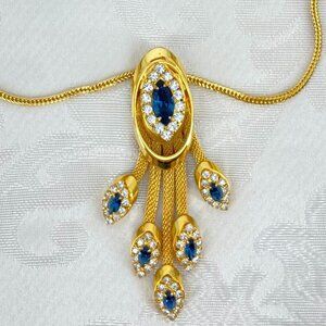 Vintage Lariat Dangle Blue Gemstone Gold Tone Necklace​​​​